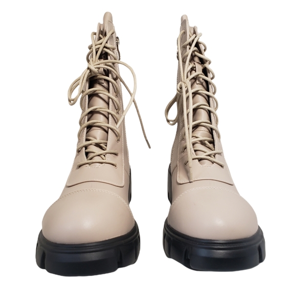 Nasty Gal Zip the Small Talk Lace-Up Biker Boots Beige Size 8 - Picture 6 of 15